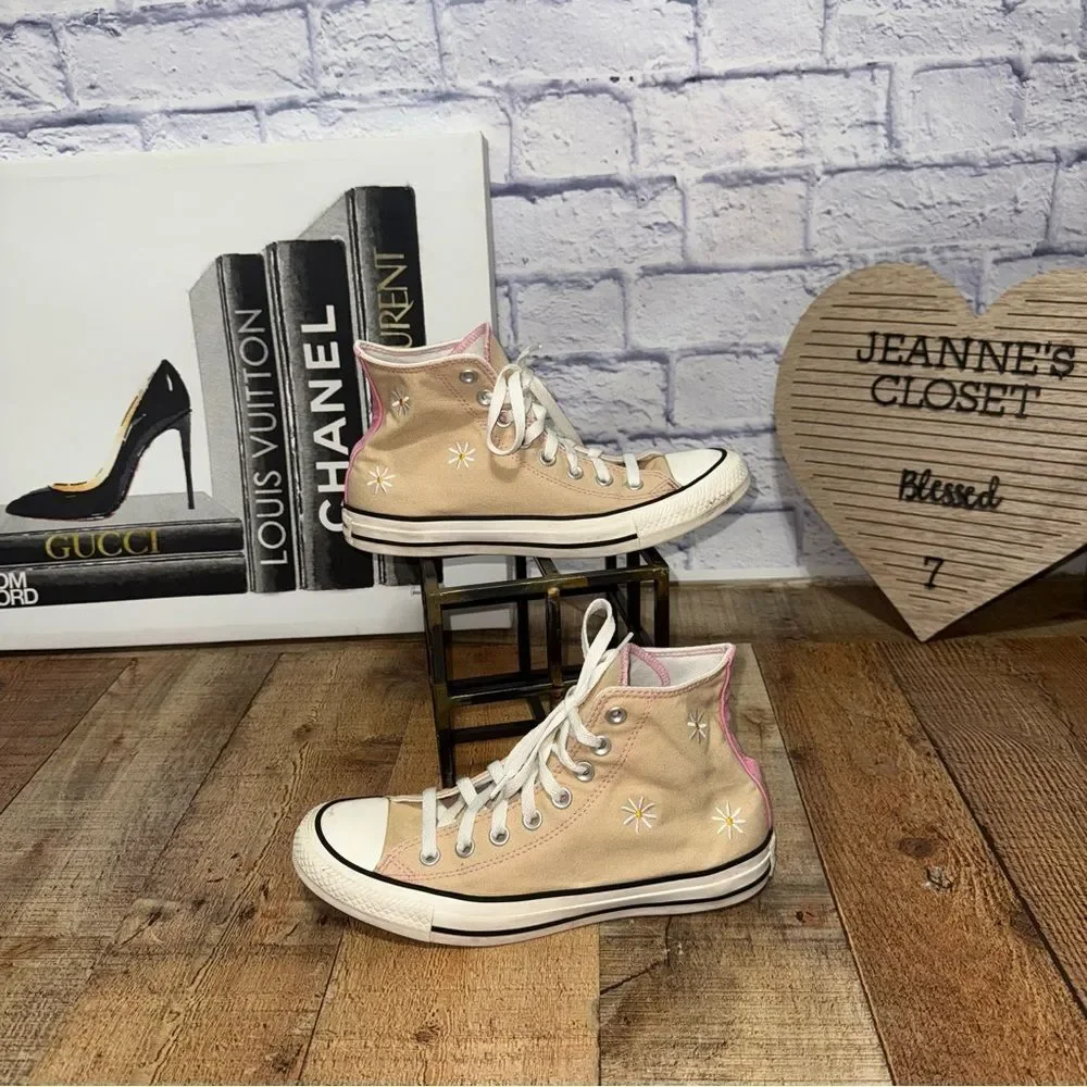 Converse I Love You High Top Sneakers Flower Embroidered Daisies Shoes Size 8.5